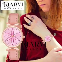 KIARVI GALLERY Analogue Star Flower Dial Designer Leather Strap Women's and Girl's Watch (Peach)-thumb3