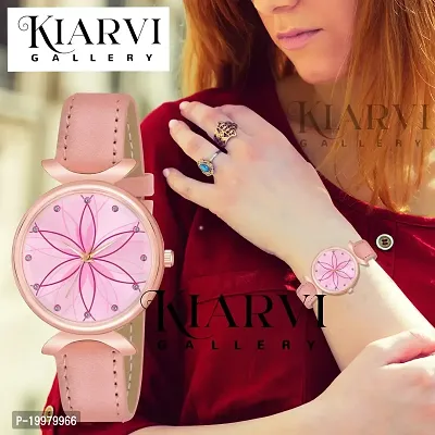 KIARVI GALLERY Analogue Star Flower Dial Designer Leather Strap Women's and Girl's Watch (Peach)-thumb4