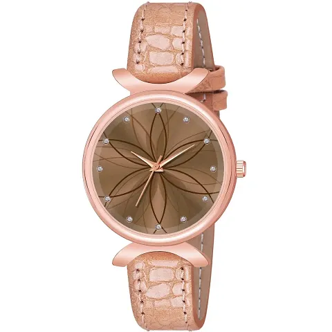 KIARVI GALLERY Analogue Full Flower Dial Unique Designer Leather Strap Women's and Girl's Watch (Brown)