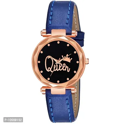 KIARVI GALLERY Analogue Queen Dial Leather Belt Girls  Women's Watch (Navy Blue)