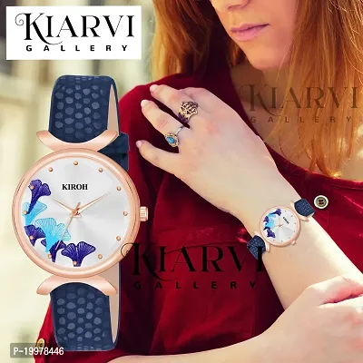 KIARVI GALLERY Analogue Unique Multi Flower Dial Designer Leather Strap Women's and Girl's Watch (Blue)-thumb5