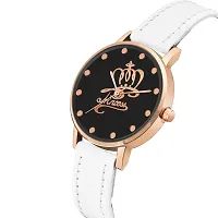 KIROH Analogue Crown Princess Dial Unique Designer Leather Strap Women's and Girl's Watch (White)-thumb1