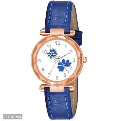 KIARVI GALLERY Analogue Flower Designer Leather Strap Women's and Girl's Watch (Blue)-thumb0