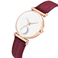 KIARVI GALLERY Clusal Analogue Moon Dial Unique Designer Leather Strap Watch for Girl's and Women's (Maroon-3)-thumb1