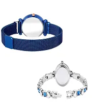 KIROHreg; Blue Queen Magnet Strap and Diamond Studded Silver Bracelet Combo Analog Watch for Girl's and Women (Pack of 2)-thumb2