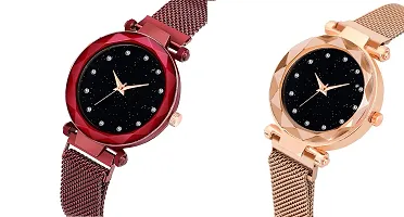 KIARVI GALLERY red and Gold Color Magnetic Strap Buckle Combo Watch for Women-thumb1