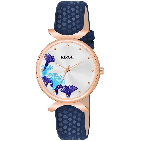 KIARVI GALLERY Analogue Unique Flower Dial Designer Leather Strap Women's and Girl's Watch (Blue)