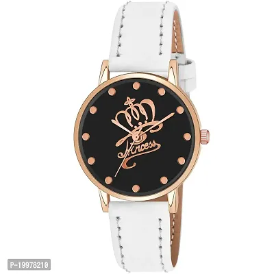 KIROH Analogue Crown Princess Dial Unique Designer Leather Strap Women's and Girl's Watch (White)-thumb0