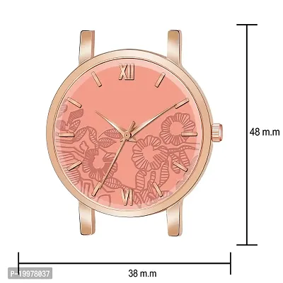 KIARVI GALLERY Analogue Flower Dial Unique Designer Leather Strap Women's and Girl's Watch (Peach)-thumb3