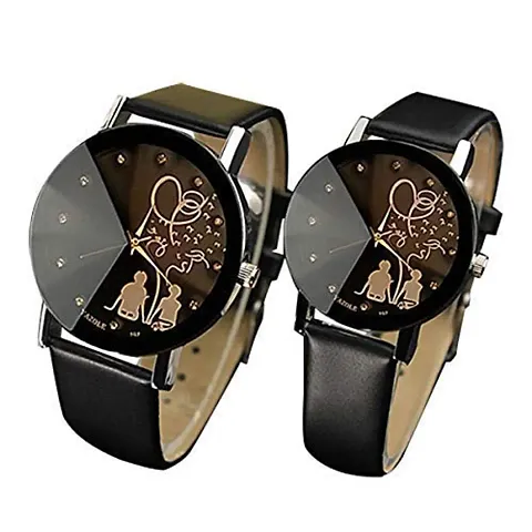 KIARVI GALLERY Leather Strep Crystal Combo Watch for Men and Women (Couple Watch)