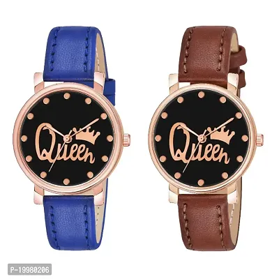 KIARVI GALLERY Analogue Queen Designer Dial Leather Strap Combo Watch for Girls and Women(Blue-Brown) (Blue-Brown)