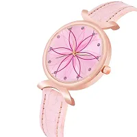 KIARVI GALLERY Analogue Black Full Flower Dial Unique Designer Leather Strap Women's and Girl's Watch (Pink)-thumb1