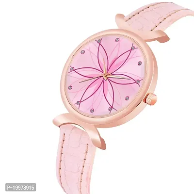 KIARVI GALLERY Analogue Black Full Flower Dial Unique Designer Leather Strap Women's and Girl's Watch (Pink)-thumb2