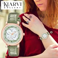 KIARVI GALLERY Multicolor FlowerDesigner Dial Stylish Premium Leather Strap Watch for Girls and Women(Green) (Green)-thumb4