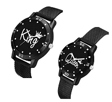 KIARVI GALLERY Analogue Lovers Couple King and Queen Dial PU Strap Men's and Women's Couple Watch(Combo, Pack of 2) (Black-2)-thumb1