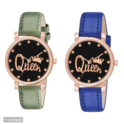 KIARVI GALLERY Analogue Queen Designer Dial Leather Strap Combo Watch for Girls and Women(Blue-Brown) (Green-Blue)
