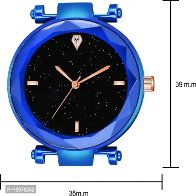 Kiarvi Gallery Blue Magnetic Metal Strap Black Cut Glass dial Analog Watch for Girl-thumb3