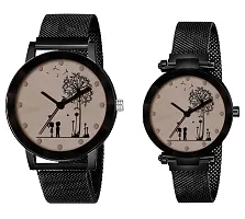 KIROHreg; Lover Tree Couple Watch Off White Dial Prism Cut Glass with Magnetic Metal Strap Analog Watch for Men and Women-thumb1