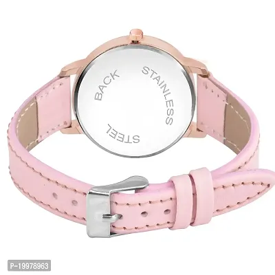 KIROH Analog Round Dial Designer Premium Leather Strap Analog Watch for Girls  Women(GRN-GRN) (Pink-Grey)-thumb2
