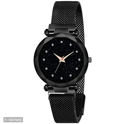 KIARVI GALLERY Clausal 12 Diamond Dial Magnetic Metal Strep Analog Girl's  Women's Watch (Balck)