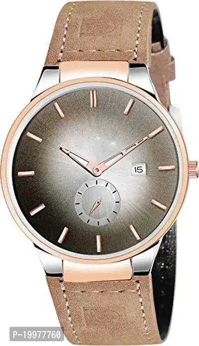 KIARVI GALLERY Brown Color Beige Strep with Date Function Analog Men`s Watch