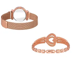 KIARVI GALLERY Rose Gold Heart Dial Magnet Strap Analog Watch and Diamond Studded Rose Gold Bracelet Combo for Girl's and Women-thumb2