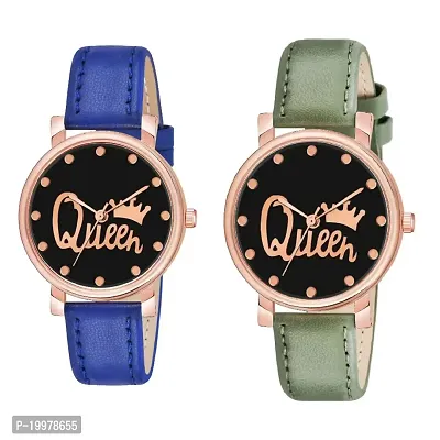 KIARVI GALLERY Analogue Queen Designer Dial Leather Strap Combo Watch for Girls and Women(Blue-Brown) (Blue-Green)