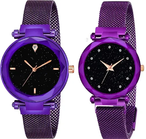 Kiarvi Gallery dial 12 Diamond and 4 figer with Magnetic Buckle Starry Belt Analog Watch Quartz Watch for Women