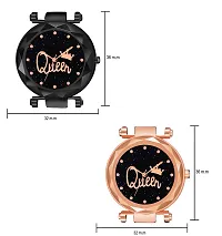 Analogue Queen Dial Pack of 2 Combo PU Strap Analog Watches for Girls and Women (Pack of 2) (Black and Gold)-thumb2