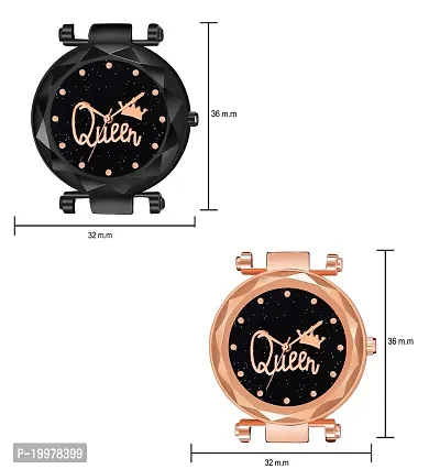 Analogue Queen Dial Pack of 2 Combo PU Strap Analog Watches for Girls and Women (Pack of 2) (Black and Gold)-thumb3