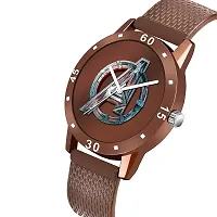 Kiarvi Gallery Analogue Black Avenger Print Dial PU Strap Boys and Men's Watches (Brown)-thumb1