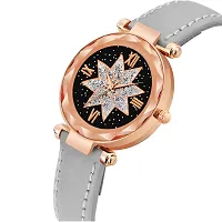 KIARVI GALLERY Analogue Star Flower Designer Dial Leather Strap Watch for Girls and Women(Black) (Grey)-thumb1