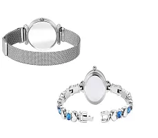 KIARVI GALLERY Silver 12 Diamond Magnet Strap and Blue Diamond Studded Silver Bracelet Combo Analog Watch for Girl's and Women (Pack of 2)-thumb2