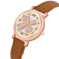 KIARVI GALLERY Multicolor FlowerDesigner Dial Stylish Premium Leather Strap Watch for Girls and Women(Green) (Brown)-thumb1