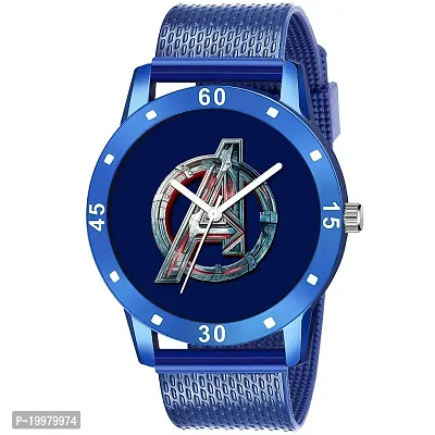 KIARVI GALLERY Analogue Black Avenger Print Dial PU Strap Boys and Men's Watches (Blue)-thumb0
