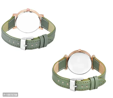 KIARVI GALLERY Analogue Pack of 2 Multicolored Flower Designer Leather Strap Women's and Girl's Watch (Green-F)-thumb3