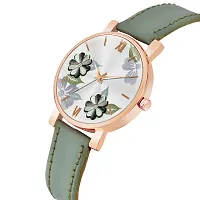 KIARVI GALLERY Analogue Flowered Dial Unique Designer Leather Strap Women's and Girl's Watch(Green)-thumb1