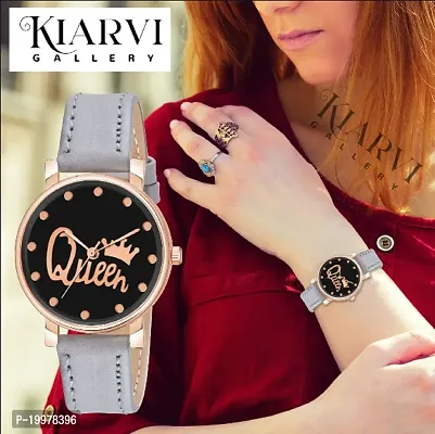 KIARVI GALLERY Analogue Black Queen Dial Stylish Premium Leather Strap Watch for Girls and Women(Pink) (Grey)-thumb4