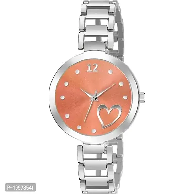 KIARVI GALLERY AnalogueHeart Dial Designer Stylish Metal Strap Watch for Girls and Women (Silver-Orange)