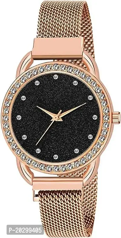 Kiarvi Gallery Clausal 12 Diamond Designer Rose Gold Magnet Strap Analog Watch For Girl S And Women