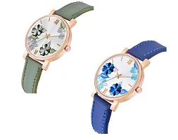 KIARVI GALLERY Analogue Flowered Dial Unique Designer Leather Strap Women's and Girl's Watch (Blue-Green)-thumb1