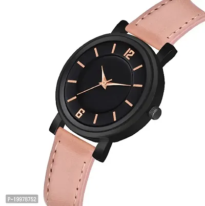 KIARVI GALLERY Analogue Round Dial Stylish Premium Leather Strap Watch for Girls and Women(Black-Green) (Peach)-thumb2