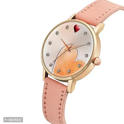 KIARVI GALLERY Analog Sweet Heart Dial Unique Designer Leather Strap Analogue Women's and Girl's Watch (Peach)-thumb2