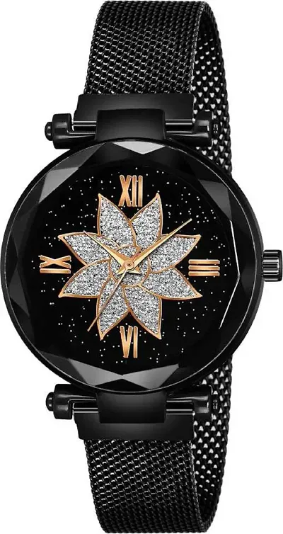 KIARVI GALLERY Flower Star Dial Designer with Magnetic Metal Strap Analog Watch for Girl's and Women