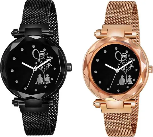 KIARVI GALLERY and Tree Lover Couple Dial Designer with Magnetic Metal Strap Analog Watch for Girl's and Women (Pack of 2)