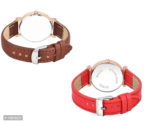 KIARVI GALLERY Analogue Pack of 2 Multicolored Flower Designer Leather Strap Women's and Girl's Watch (Brown-Red)-thumb3