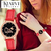 KIARVI GALLERY Clusal Analogue Queen Dial Unique Designer Leather Strap Watch for Girl's and Women's (Red)-thumb4