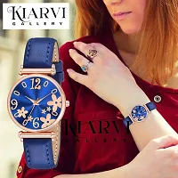 KIARVI GALLERY Analogue Black Flower Dial Designer Leather Strap Women's and Girl's Watch (Grey-Black) (Blue)-thumb3