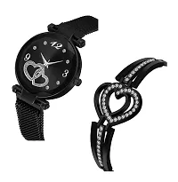 KIARVI GALLERY Heart Dial Magnet Strap Analog Watch and Dual Heart Present Gift Bracelet Combo for Girl's and Women(Combo of 2) (Black)-thumb1