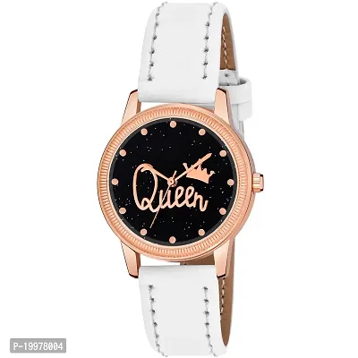 KIARVI GALLERY Clusal Analogue Queen Dial Unique Designer Leather Strap Watch for Girl's and Women's (White)